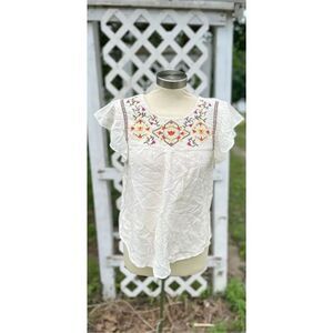 Blu Pepper Medium White Red Embroidered Top New
